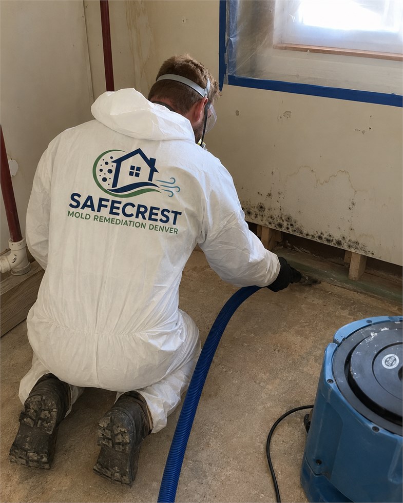 HEPA filtration and drying equipment set near a mold remediation work area